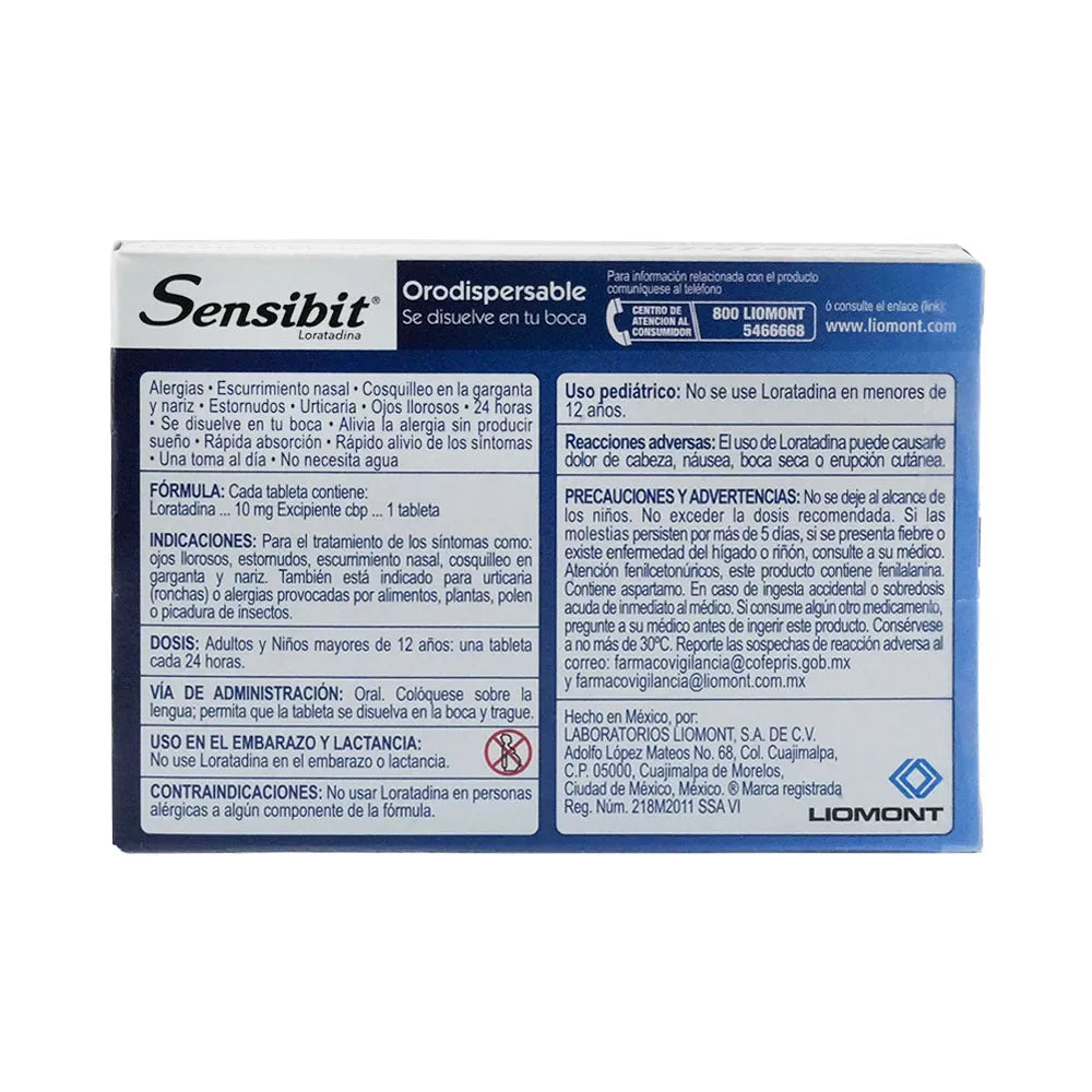 SENSIBIT LORATADINA ORODISPERSABLE 10 MG CAJ/10 TAB