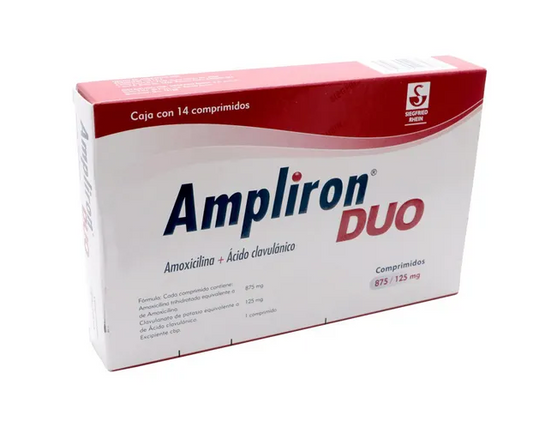 AMPLIRON DUO AMOXICILINA/ ACIDO CLAVULANICO 875/125MG COM CAJ C/14