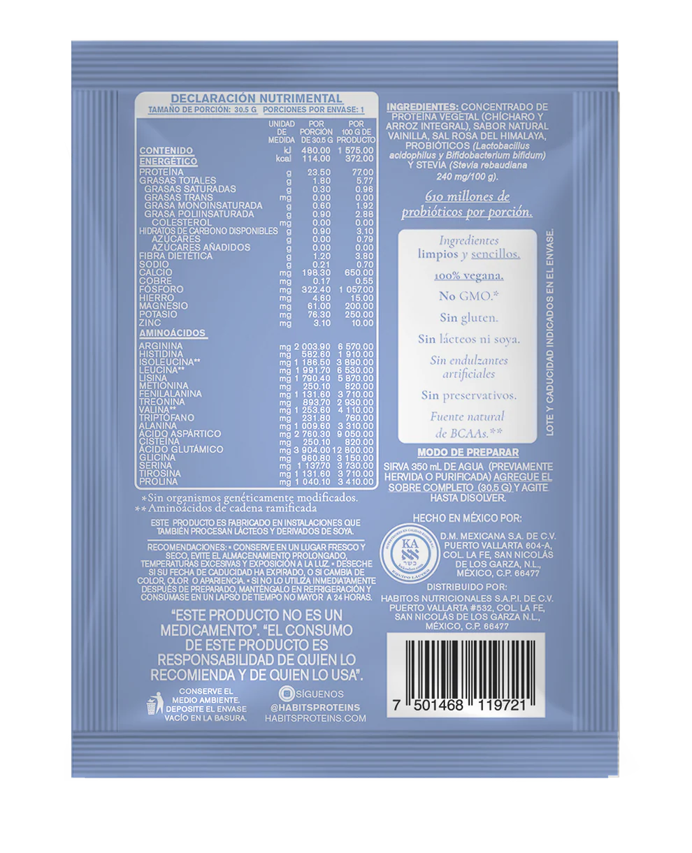 PROBIOTIC VAINILLA  SACHETS PROTEINA 23 GRS DE PROTEINA POR PORCION 1 CAJ/ 16 SOB