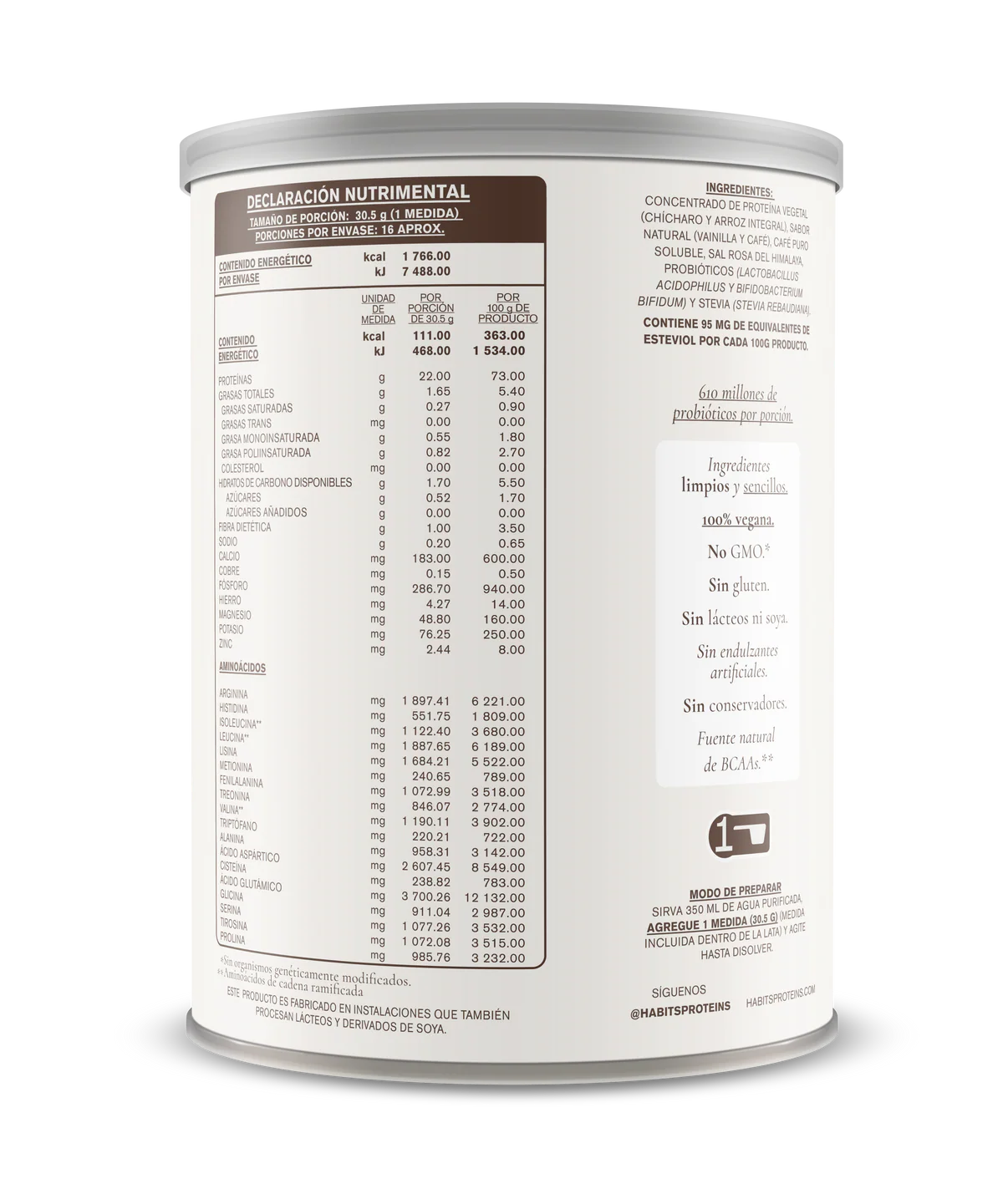 PROBIOTIC MACHIATO  PROTEINA 21.5 GRS DE PROTEINA POR PORCION 1 LATA CON 488  GRS.