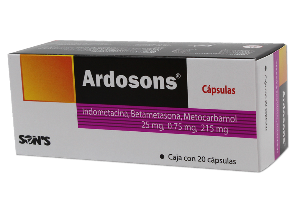 ARDOSONS INDOMETACINA, BETAMETASONA, METOCARBAMOL 25MG/ 0.75 MG/ 215 MG CAJ/20 CAP