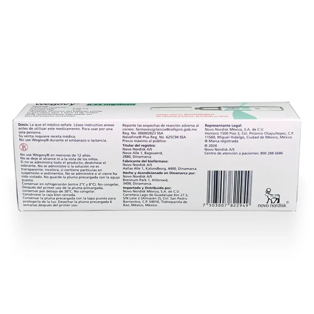 WEGOVY SEMAGLUTIDA 0.25 MG/DOSIS  1 JPLL 4 DOSIS