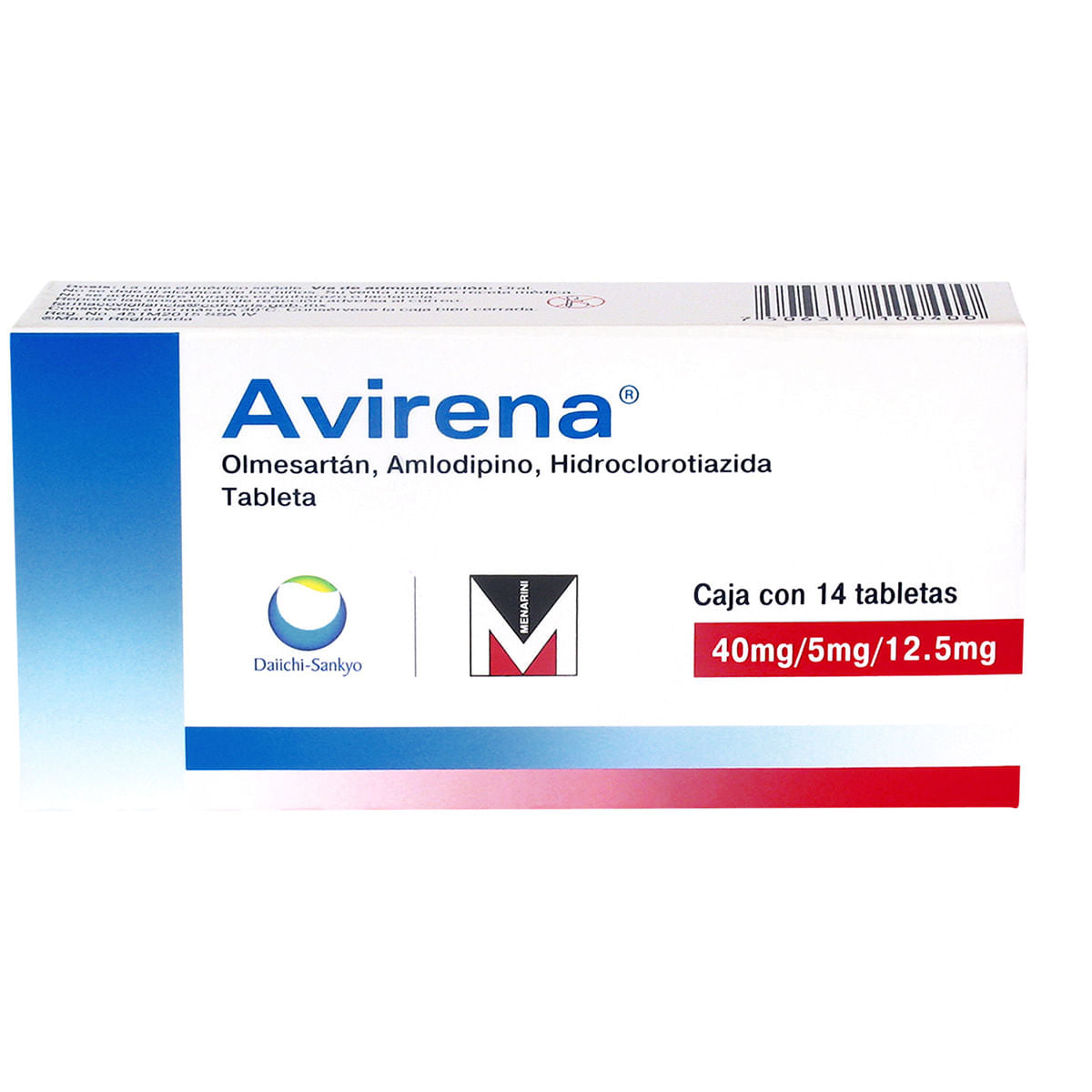 AVIRENA OLMESARTAN MEDOXIMILO/ AMLODIPINO/ HIDROCLOROTIAZIDA 40/5/12.5MG C/14 TAB