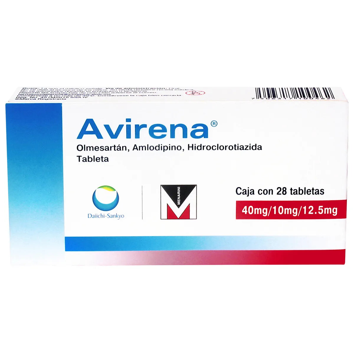 AVIRENA OLMESARTAN MEDOXIMILO/ AMLODIPINO/ HIDROCLOROTIAZIDA 40/10/12.5MG C/28 TAB