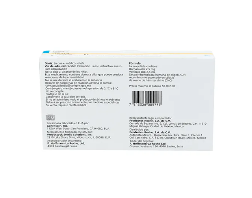PULMOZYME ALFA DORNASA 2.5MG/2.5ML FAM CAJ C/6
