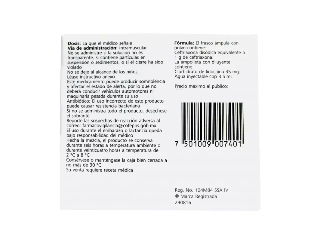 ROCEPHIN IM CEFTRIAXONA 1GR FAM CAJ/1