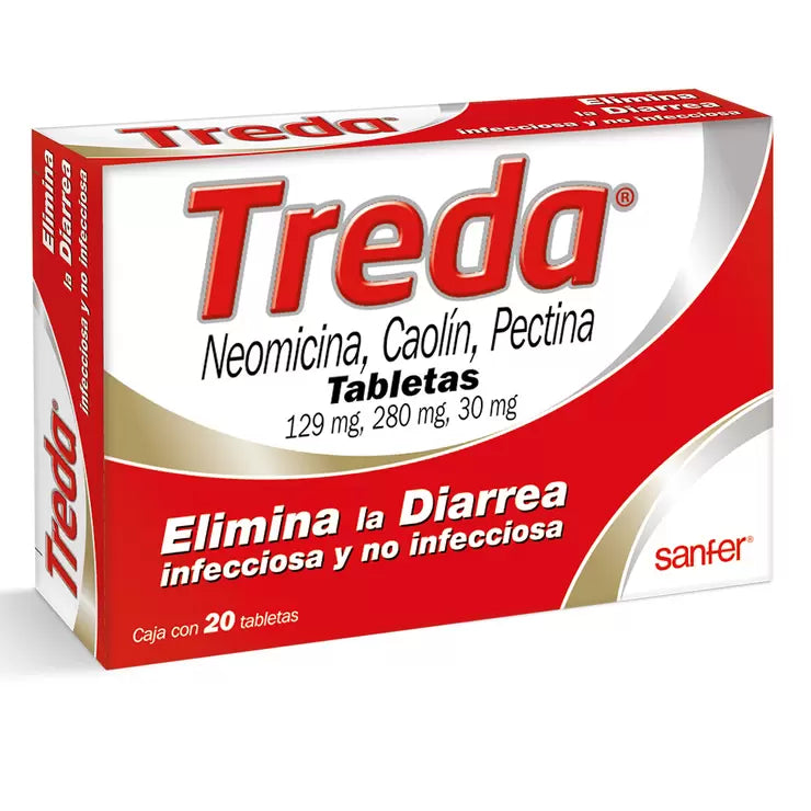 TREDA NEOMICINA/CAOLIN/ PECTINA 129 MG/280 MG /30 MG CAJ/ 20 TAB