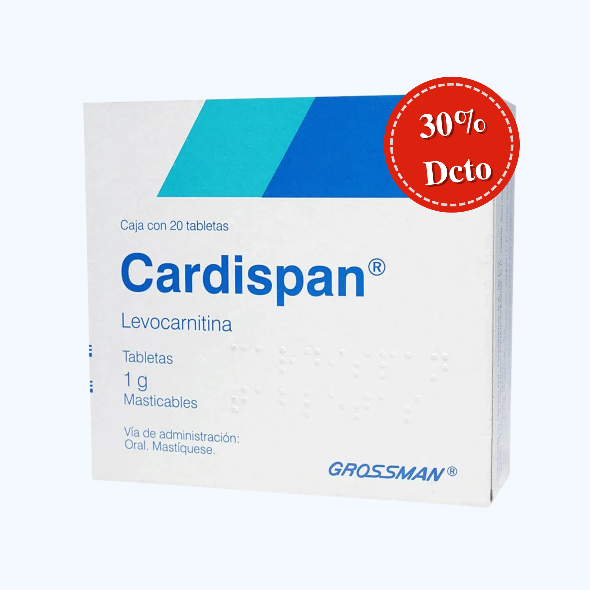 CARDISPAN LEVOCARNITINE CHEWABLE TAB 1 GR BOX/20 TAB – Farmacias Hernández Sante