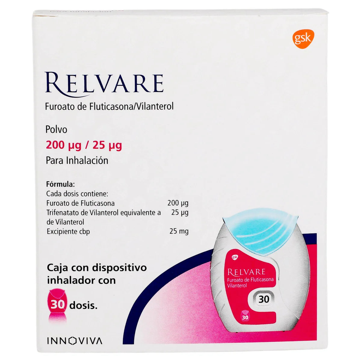 RELVARE FUROATO DE FLUTICASONA/ VILANTEROL 200 µg/ 25 µg CAJ/1 DISP INH 30 DOSIS