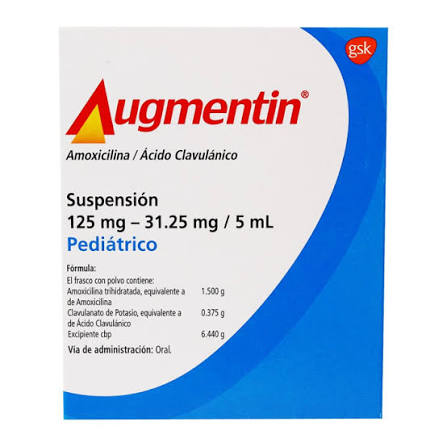 AUGMENTIN SUSP. PED. AMOXICILINA/ ACIDO CLAVULANICO  125/31.25 MG. CAJA C/FCO. C/PVO. P/60 ML.